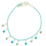 Disco Ball Charm-Anklet With Bead Accents Silver-Tone & Blue Colored #4103