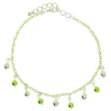 Disco Ball Charm-Anklet With Bead Accents Silver-Tone & Green Colored #4103