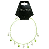 Disco Ball Charm-Anklet With Bead Accents Silver-Tone & Green Colored #4103