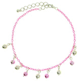 Disco Ball Charm-Anklet With Bead Accents Silver-Tone & Pink Colored #4103