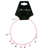 Disco Ball Charm-Anklet With Bead Accents Silver-Tone & Pink Colored #4103