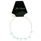 Silver-Tone & Blue Colored Metal Charm-Anklet With Bead Accents #4079