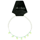 Silver-Tone & Green Colored Metal Charm-Anklet With Bead Accents #4079