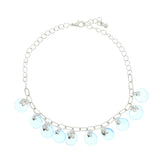 flower Charm-Anklet With Bead Accents Silver-Tone & Blue Colored #4088