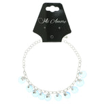 flower Charm-Anklet With Bead Accents Silver-Tone & Blue Colored #4088
