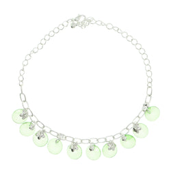 flower Charm-Anklet With Bead Accents Silver-Tone & Green Colored #4088