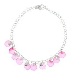 flower Charm-Anklet With Bead Accents Silver-Tone & Pink Colored #4088