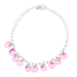 flower Charm-Anklet With Bead Accents Silver-Tone & Pink Colored #4088
