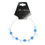 Silver-Tone & Blue Colored Metal Charm-Anklet With Bead Accents #4086