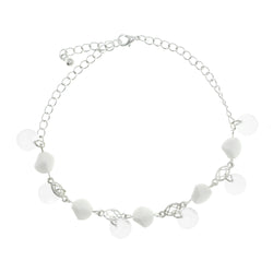 Silver-Tone & Clear Colored Metal Charm-Anklet With Bead Accents #4086