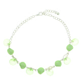 Silver-Tone & Green Colored Metal Charm-Anklet With Bead Accents #4086