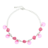Silver-Tone & Pink Colored Metal Charm-Anklet With Bead Accents #4086