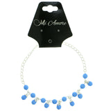Silver-Tone & Blue Colored Metal Charm-Anklet With Bead Accents #4073