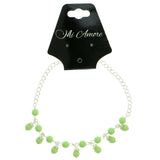 Silver-Tone & Green Colored Metal Charm-Anklet With Bead Accents #4073