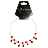 Silver-Tone & Red Colored Metal Charm-Anklet With Bead Accents #4073