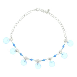 Silver-Tone & Blue Colored Metal Charm-Anklet With Bead Accents #4074