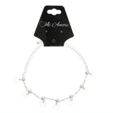Silver-Tone & Clear Colored Metal Charm-Anklet With Bead Accents #4074