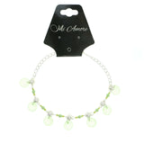 Silver-Tone & Green Colored Metal Charm-Anklet With Bead Accents #4074