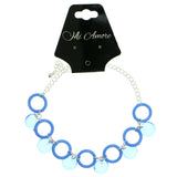 Silver-Tone & Blue Colored Metal Charm-Anklet With Bead Accents #4083