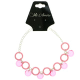 Silver-Tone & Pink Colored Metal Charm-Anklet With Bead Accents #4083