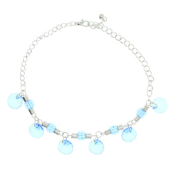 Silver-Tone & Blue Colored Metal Charm-Anklet With Bead Accents #4077