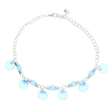Silver-Tone & Blue Colored Metal Charm-Anklet With Bead Accents #4077