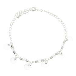 Silver-Tone & Clear Colored Metal Charm-Anklet With Bead Accents #4077