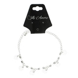 Silver-Tone & Clear Colored Metal Charm-Anklet With Bead Accents #4077