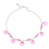 Silver-Tone & Pink Colored Metal Charm-Anklet With Bead Accents #4077