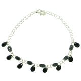Silver-Tone & Black Colored Metal Charm-Anklet With Bead Accents #4091