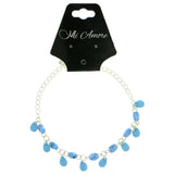 Silver-Tone & Blue Colored Metal Charm-Anklet With Bead Accents #4091