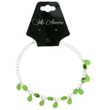 Silver-Tone & Green Colored Metal Charm-Anklet With Bead Accents #4091