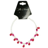 Silver-Tone & Pink Colored Metal Charm-Anklet With Bead Accents #4091