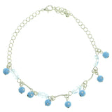 Silver-Tone & Blue Colored Metal Charm-Anklet With Bead Accents #4106
