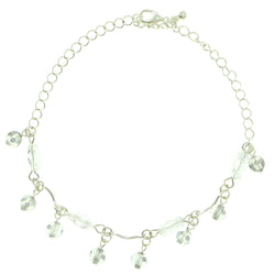 Silver-Tone & Clear Colored Metal Charm-Anklet With Bead Accents #4106