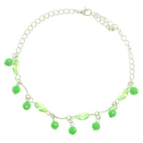 Silver-Tone & Green Colored Metal Charm-Anklet With Bead Accents #4106