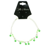 Silver-Tone & Green Colored Metal Charm-Anklet With Bead Accents #4106