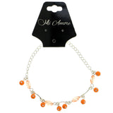 Silver-Tone & Orange Colored Metal Charm-Anklet With Bead Accents #4106