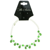 Silver-Tone & Green Colored Metal Charm-Anklet With Bead Accents #4105