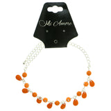 Silver-Tone & Orange Colored Metal Charm-Anklet With Bead Accents #4105