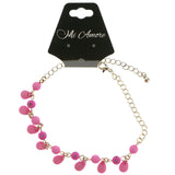 Silver-Tone & Pink Colored Metal Charm-Anklet With Bead Accents #4105