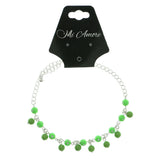 Silver-Tone & Green Colored Metal Charm-Anklet With Bead Accents #4076