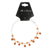 Silver-Tone & Orange Colored Metal Charm-Anklet With Bead Accents #4076