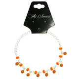 Silver-Tone & Orange Colored Metal Charm-Anklet With Bead Accents #4089