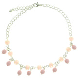 Silver-Tone & Pink Colored Metal Charm-Anklet With Bead Accents #4089