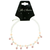 Silver-Tone & Pink Colored Metal Charm-Anklet With Bead Accents #4089