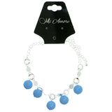 Silver-Tone & Blue Colored Metal Charm-Anklet With Bead Accents #4109