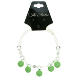 Silver-Tone & Green Colored Metal Charm-Anklet With Bead Accents #4109