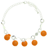 Silver-Tone & Orange Colored Metal Charm-Anklet With Bead Accents #4109