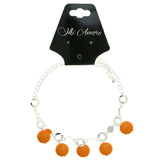 Silver-Tone & Orange Colored Metal Charm-Anklet With Bead Accents #4109